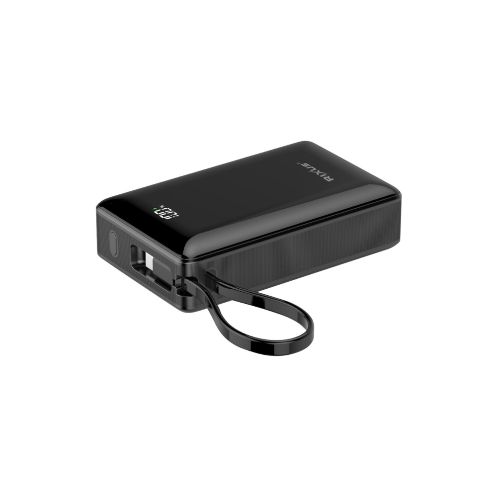 rixus fast charging powerbank 20.000mah – 22.5w – met ingebouwde handstrap kabel – zwart
