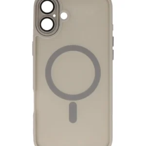 mat transparent met camera beschermer magsafe case voor iphone 16 grijs