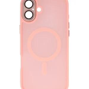mat transparent met camera beschermer magsafe case voor iphone 16 roze