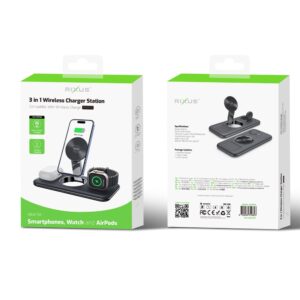 rixus rxwc31 3 in 1 wireless charger stand for phone, watch and airpods black
