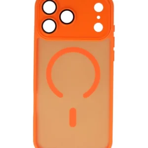 mat transparent met camera beschermer magsafe case voor iphone 17 pro max oranje